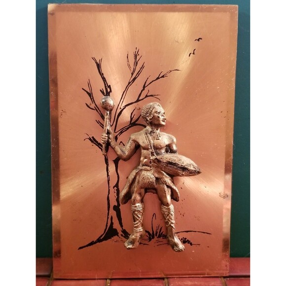 Vintage Zulu Warrior 3D Copper Wall Art 9"x6" - Picture 1 of 5